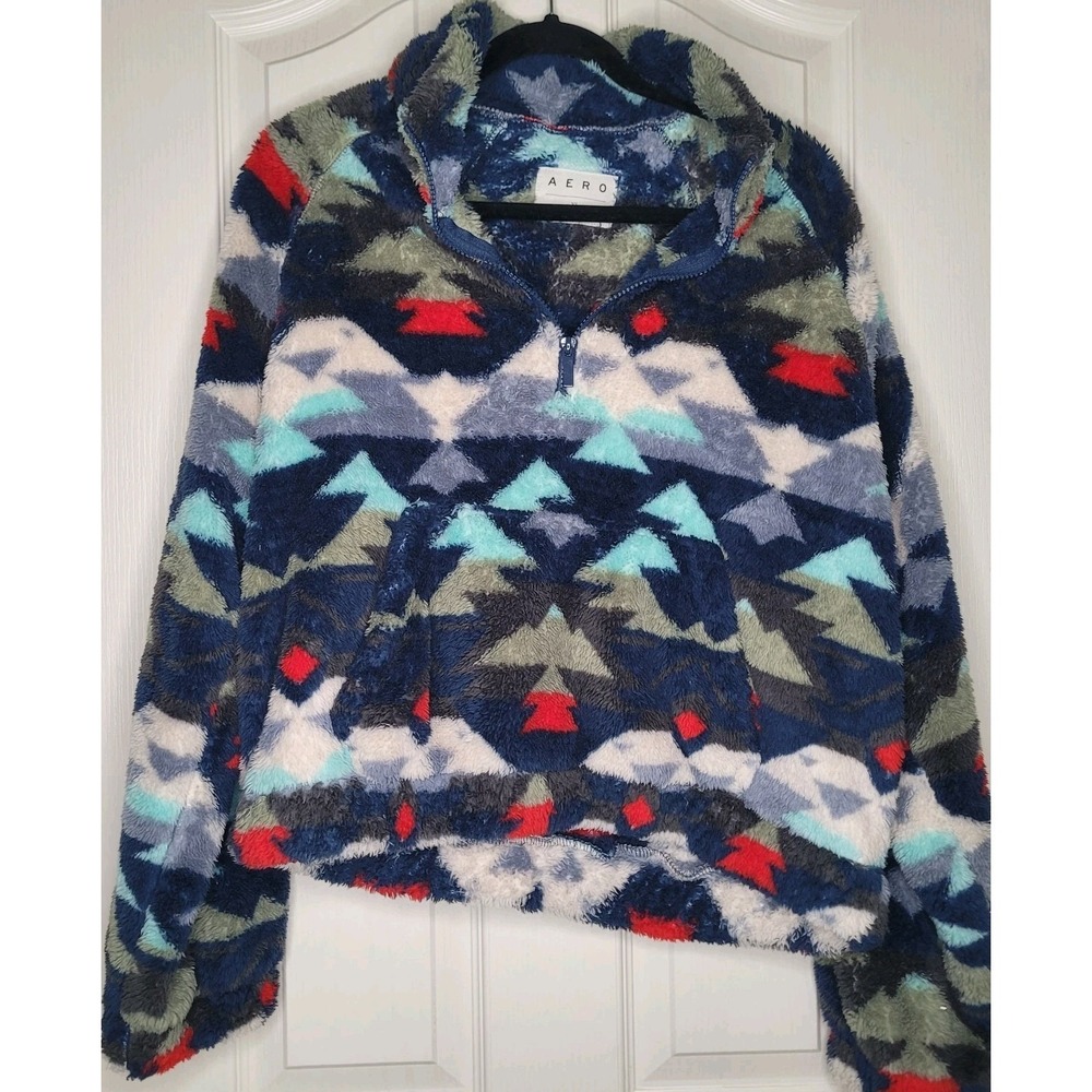 AERO Women's Southwest Fleece 1/4 Zip Hoodie Sweatshirt XL Long Sleeve